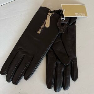 Michael Kors Brown Leather Gloves Large